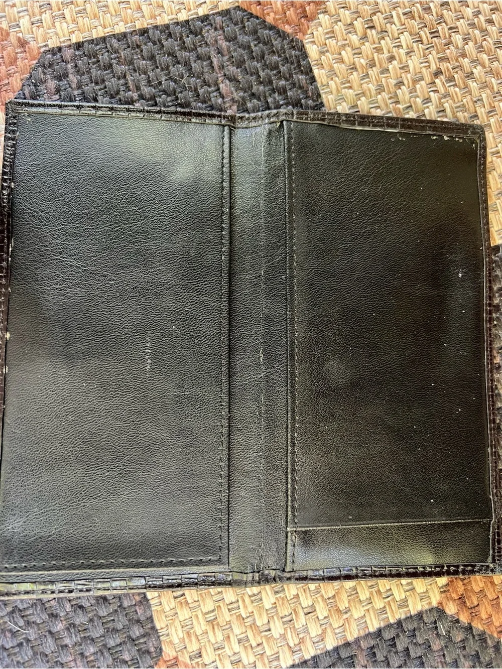 Vintage Etienne Aigner Black Mock Croc / Lizard Embossed Checkbook Cover Wallet